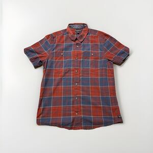 Toad & Co Men’s Medium Plaid Short Sleeve Button Up Casual Shirt BlueRed RN40733